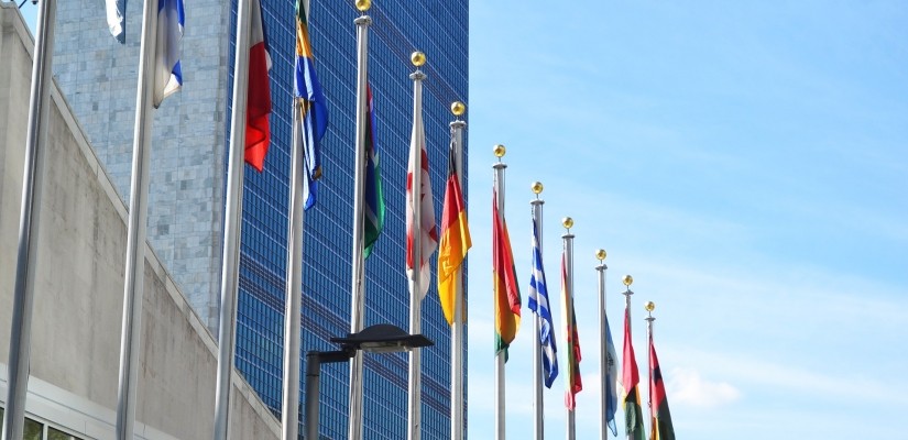 Flags in front of UN Building